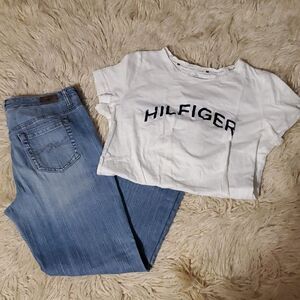 Tommy Hilfiger Womens Blue Bootcut Jeans Size 10 and sport tee shirt